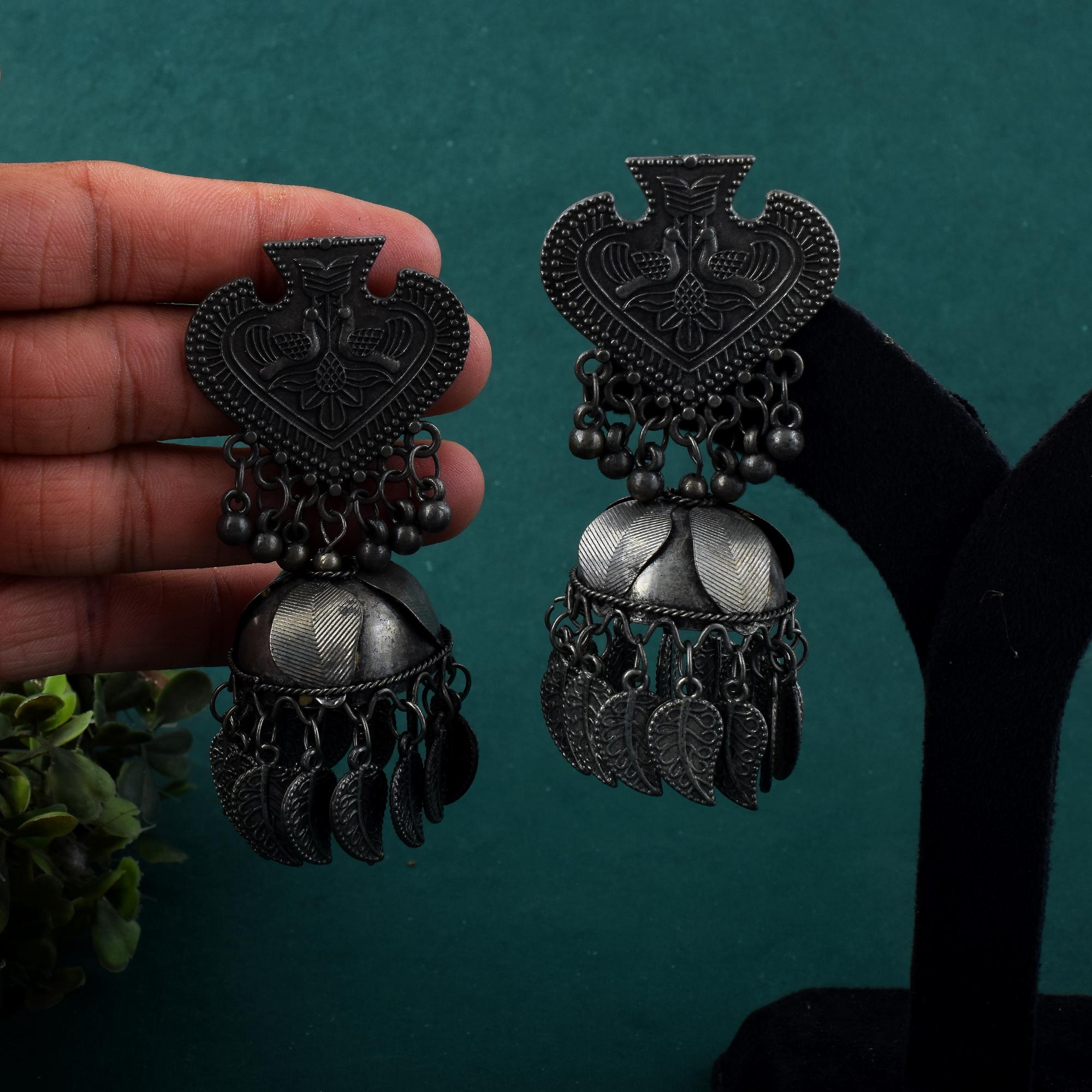 Silver Color Oxidised Earrings With Unique Design For Boho-Chic Outfits - Silver