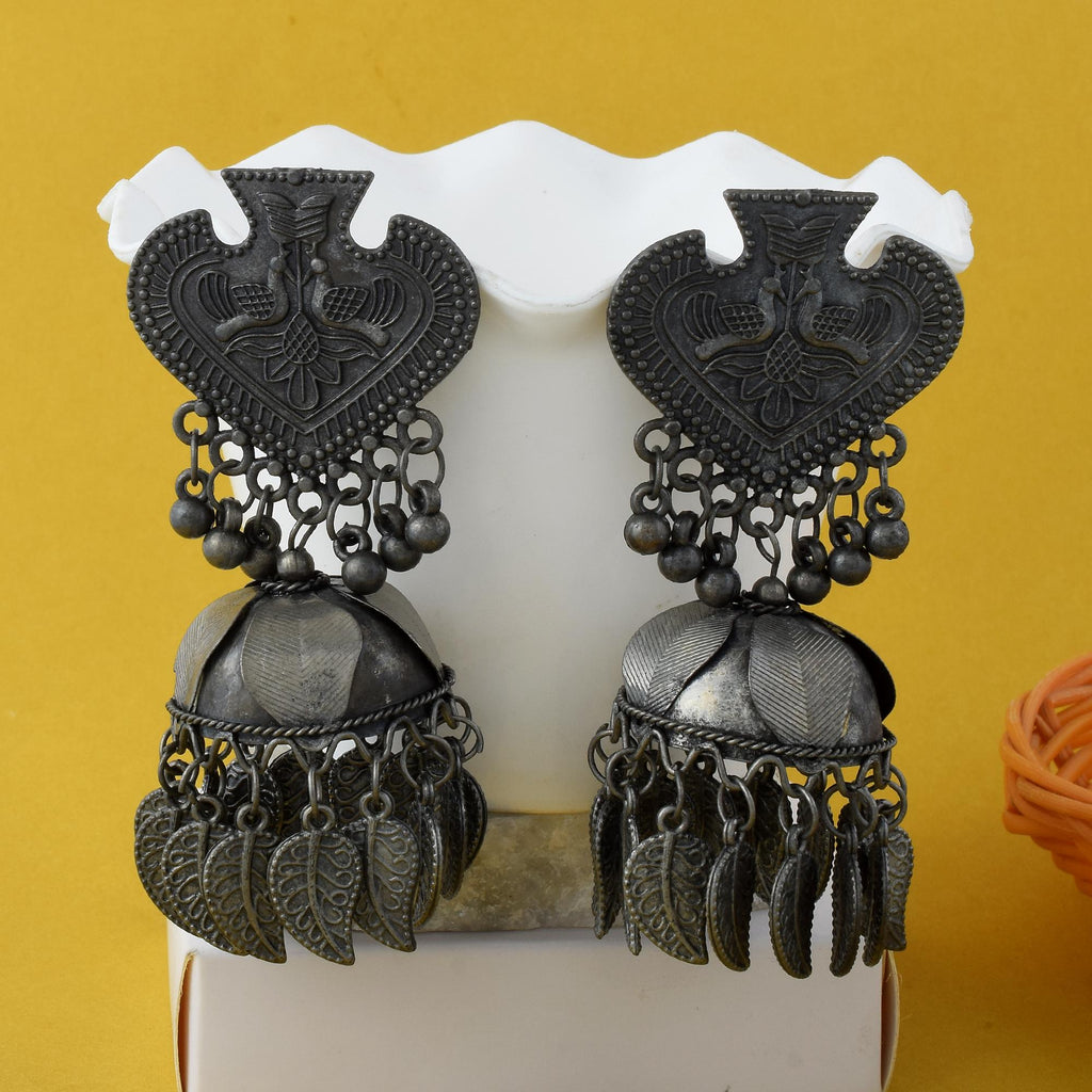 Silver Color Oxidised Earrings With Unique Design For Boho-Chic Outfits - Silver