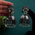 Dramatic Silver Color Big Jhumka Oxidised Earrings For Cultural Functions - Silver