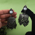Silver Color Jhumka Style Oxidised Earrings With Oversized Dome Elements - Silver