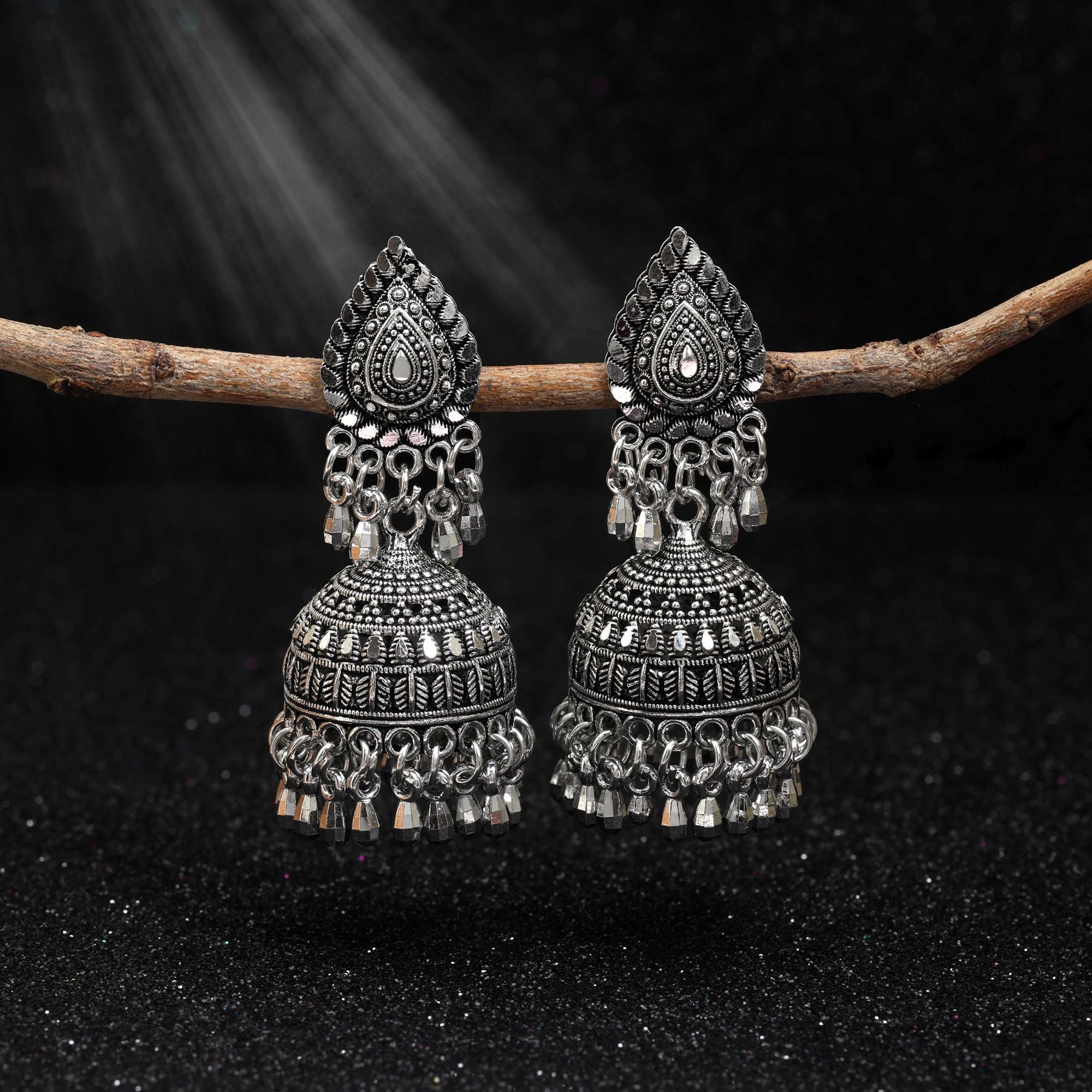 Beautiful Silver Color Oxidised Earrings Perfect For Womenâ€™S Ethnic Styling And Party Jewelry