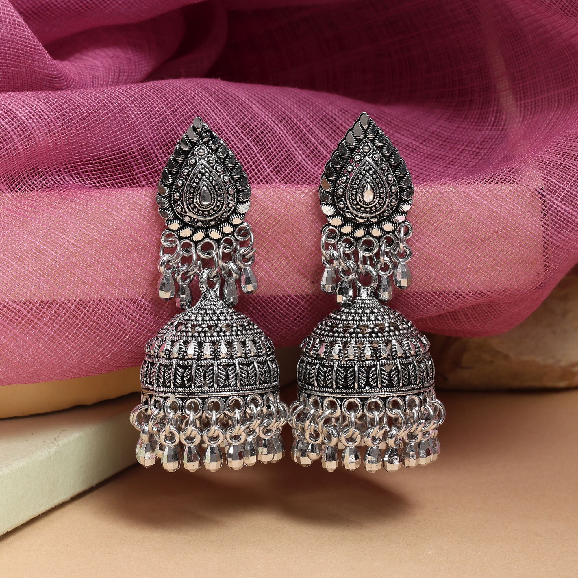 Beautiful Silver Color Oxidised Earrings Perfect For Womenâ€™S Ethnic Styling And Party Jewelry