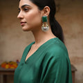 Green Color Oxidised Earrings Created With Dual-Tone Textures To Elevate Cultural Celebration Outfits - Green