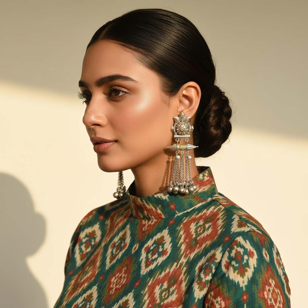 Gold & Silver Color Oxidised Earrings Showing Luxurious Dual-Tone Artistry Ideal For Celebrations - Gold & Silver