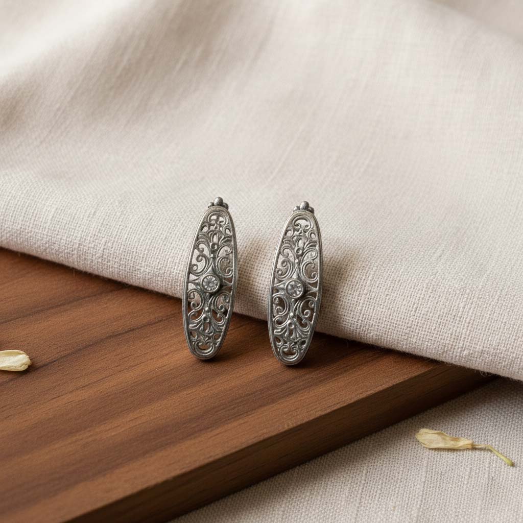 Silver Color Oxidised Earrings Offering Timeless Oxidised Shine Suitable For Daily Traditional Outfits - Silver