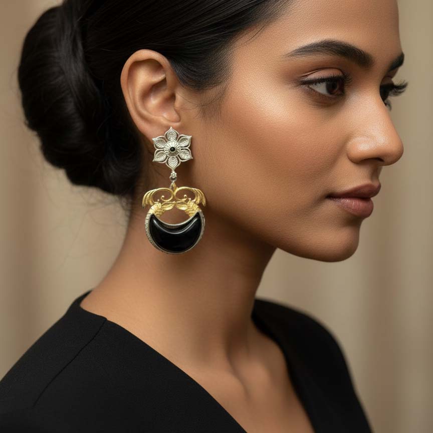 Oxidised Earrings Featuring Dual-Tone Artistry For Sophisticated Cultural Celebrations