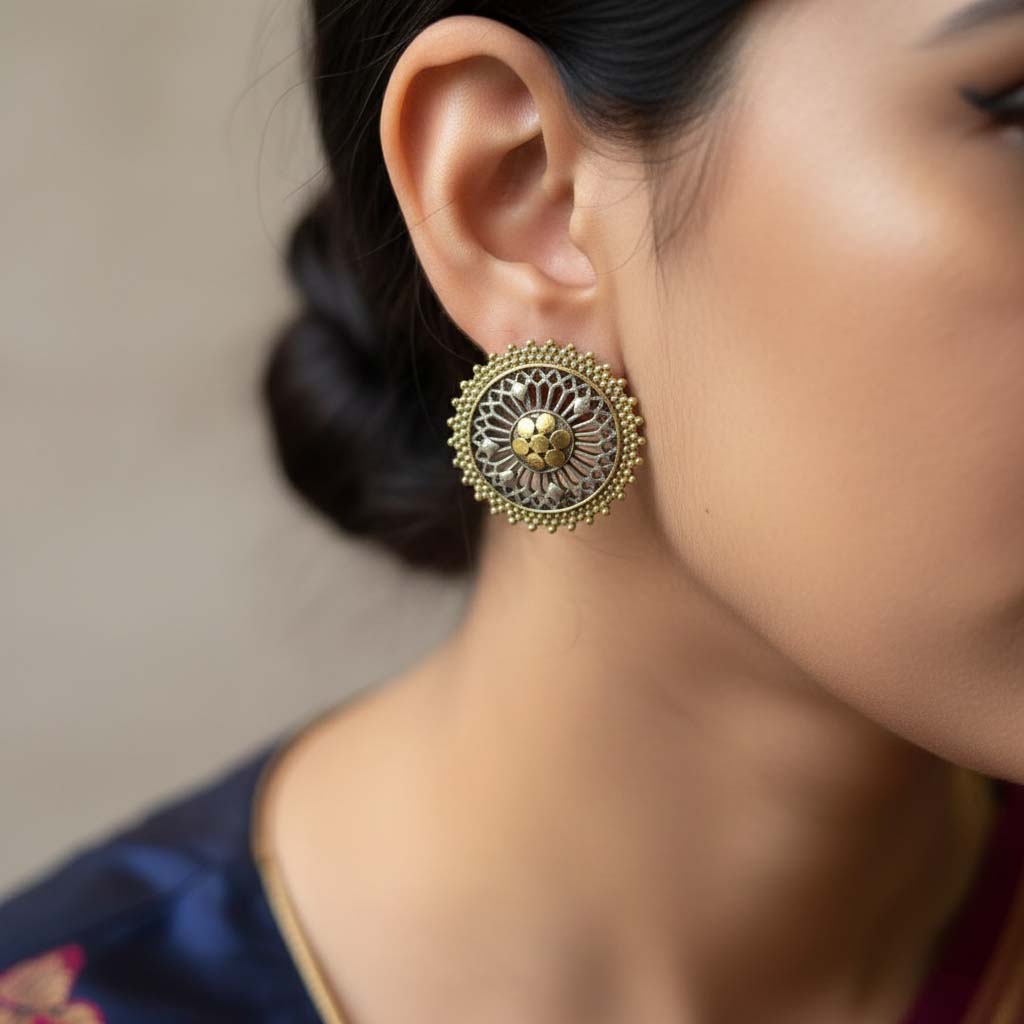 Gold & Silver Color Oxidised Earrings Offering Premium Dual-Tone Shine To Elevate Special Occasions - Gold & Silver