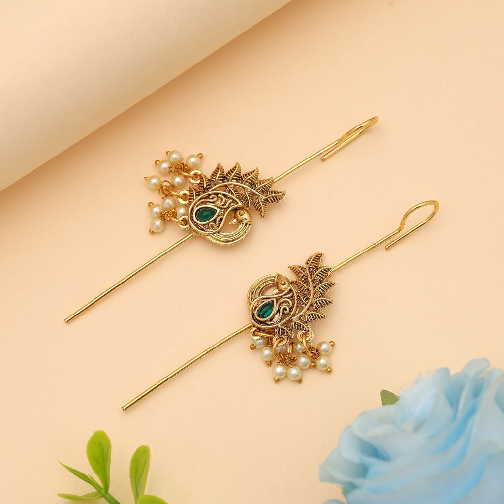 Green Color Oxidised Ear Cuff Classic Traditional Jewelry - Green