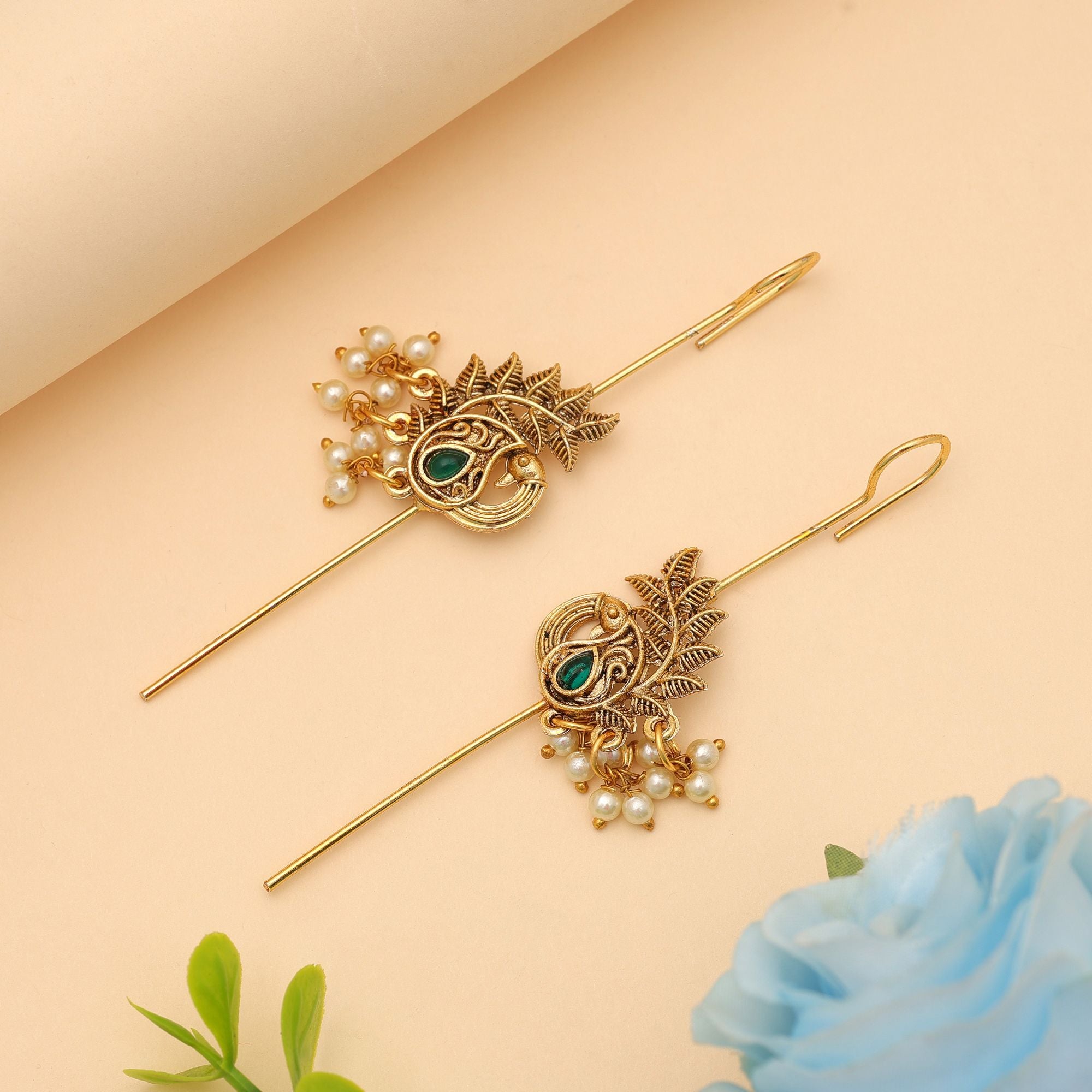 Green Color Oxidised Ear Cuff Classic Traditional Jewelry - Green