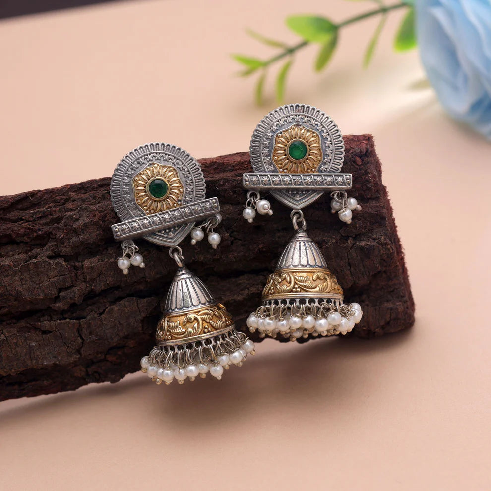Green Color Dual Tone Oxidised Earrings For Stylish Ethnic Accessories
