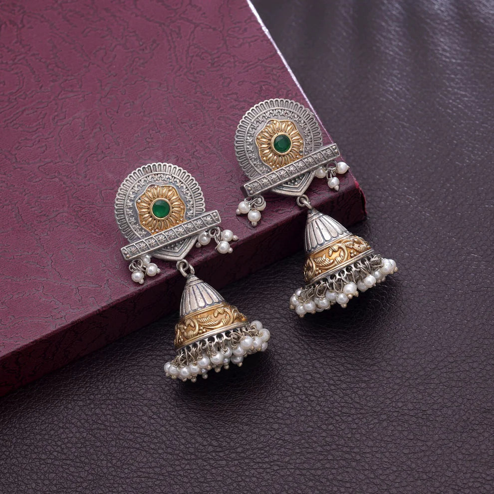 Green Color Dual Tone Oxidised Earrings For Stylish Ethnic Accessories