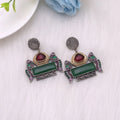 Maroon & Green Color Dual Tone Oxidised Earrings With Festive Elegance