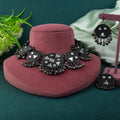 Elegant Layered Silver Color Oxidised Necklace Set For Statement Fashion Look - Silver