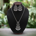 Stylish Black Color Oxidised Necklace Set With Mirror And Bead Work - Black