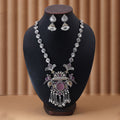Light Pink & Rani Color Dual Tone Oxidised Necklace Set Blending Soft Tones With Exquisite Oxidised Styling - Light Pink & Rani