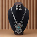 Pista Green Color Dual Tone Oxidised Necklace Set Infused With Refreshing Tones And Detailed Metalwork - Pista Green