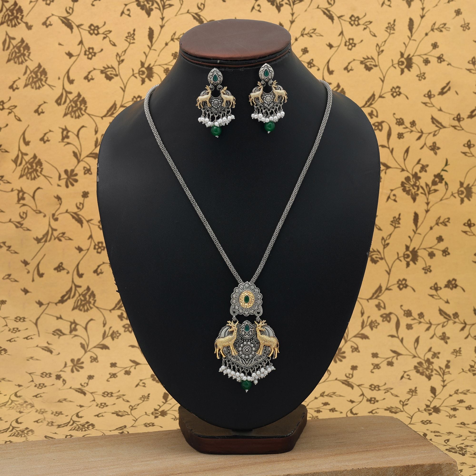 Dual Tone Oxidised Necklace Set Traditional Festive Jewelry