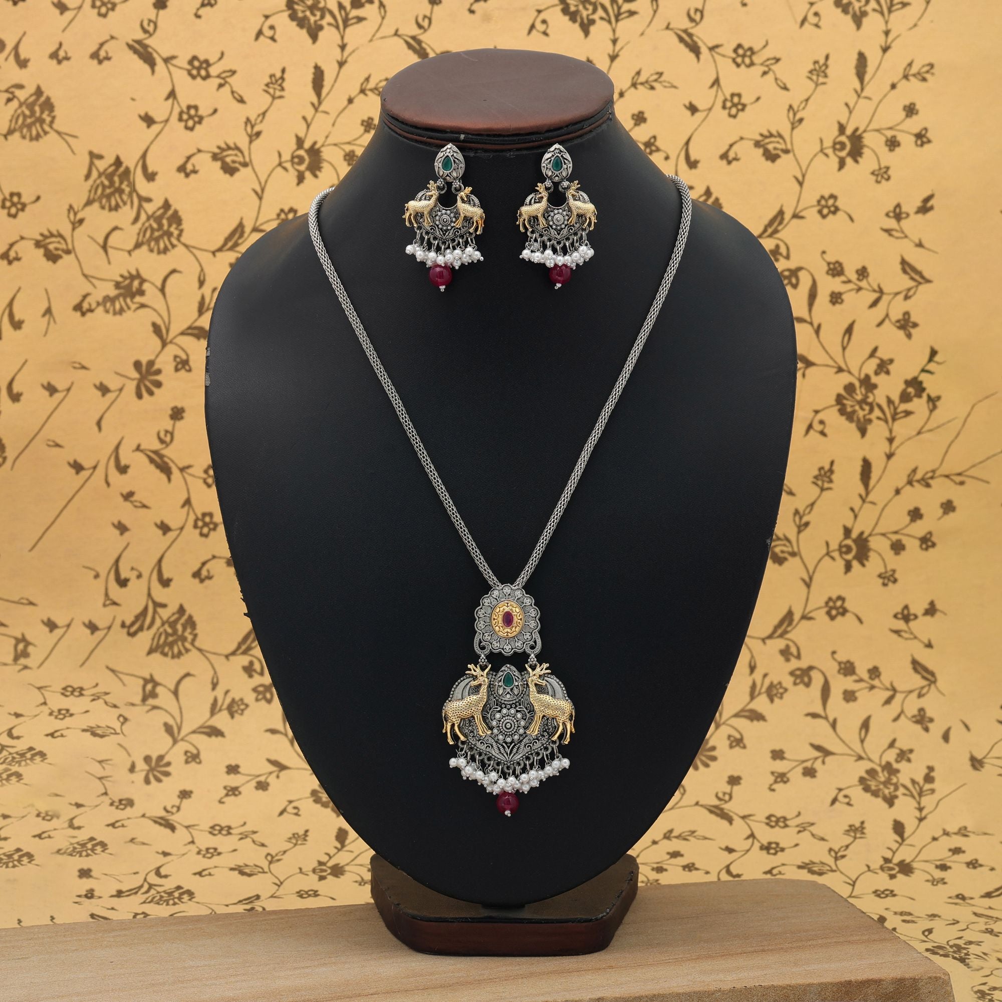 Dual Tone Oxidised Necklace Set Traditional Festive Jewelry