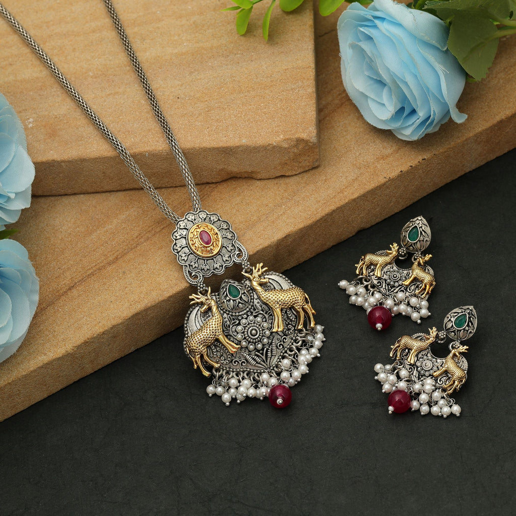 Dual Tone Oxidised Necklace Set Traditional Festive Jewelry