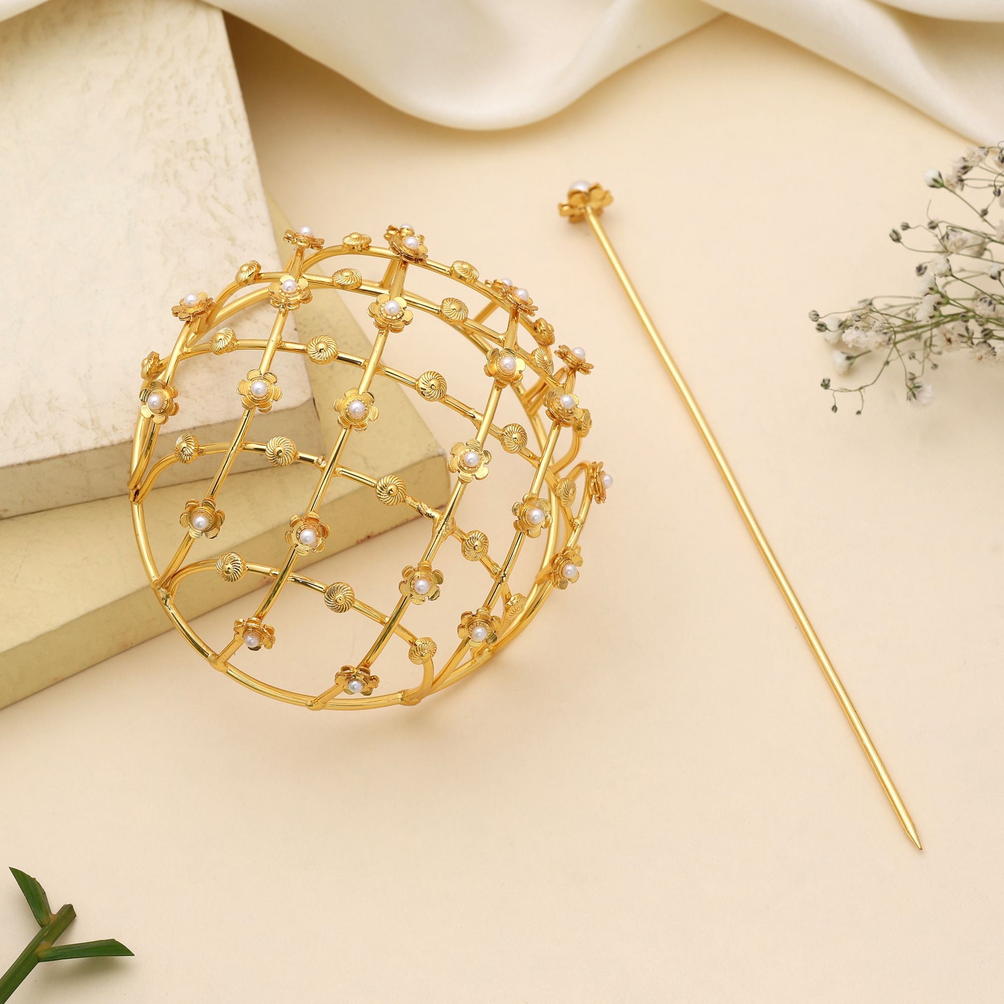 Gold Color Hair Pin Beautifully Crafted To Enhance Elegant Traditional Hairstyles For Festive Occasions - Gold