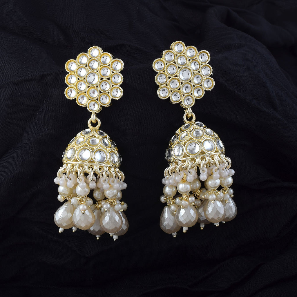 Classic White Color Kundan Earrings Designed for Bridal Wear and Traditional Wedding Jewelry - White