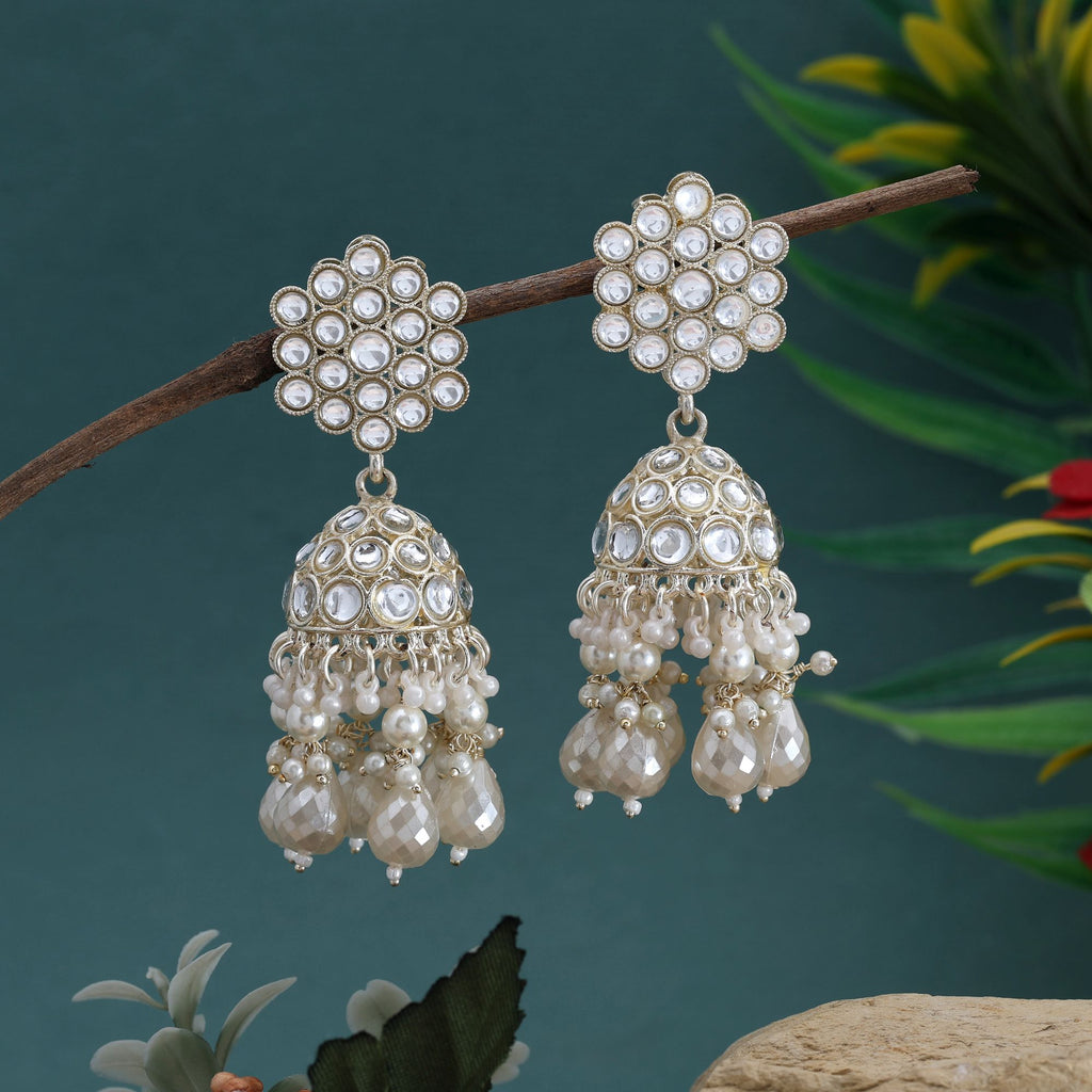 Exclusive White Color Kundan Earrings With Antique Touch Perfect For Party And Bridal Wear - White