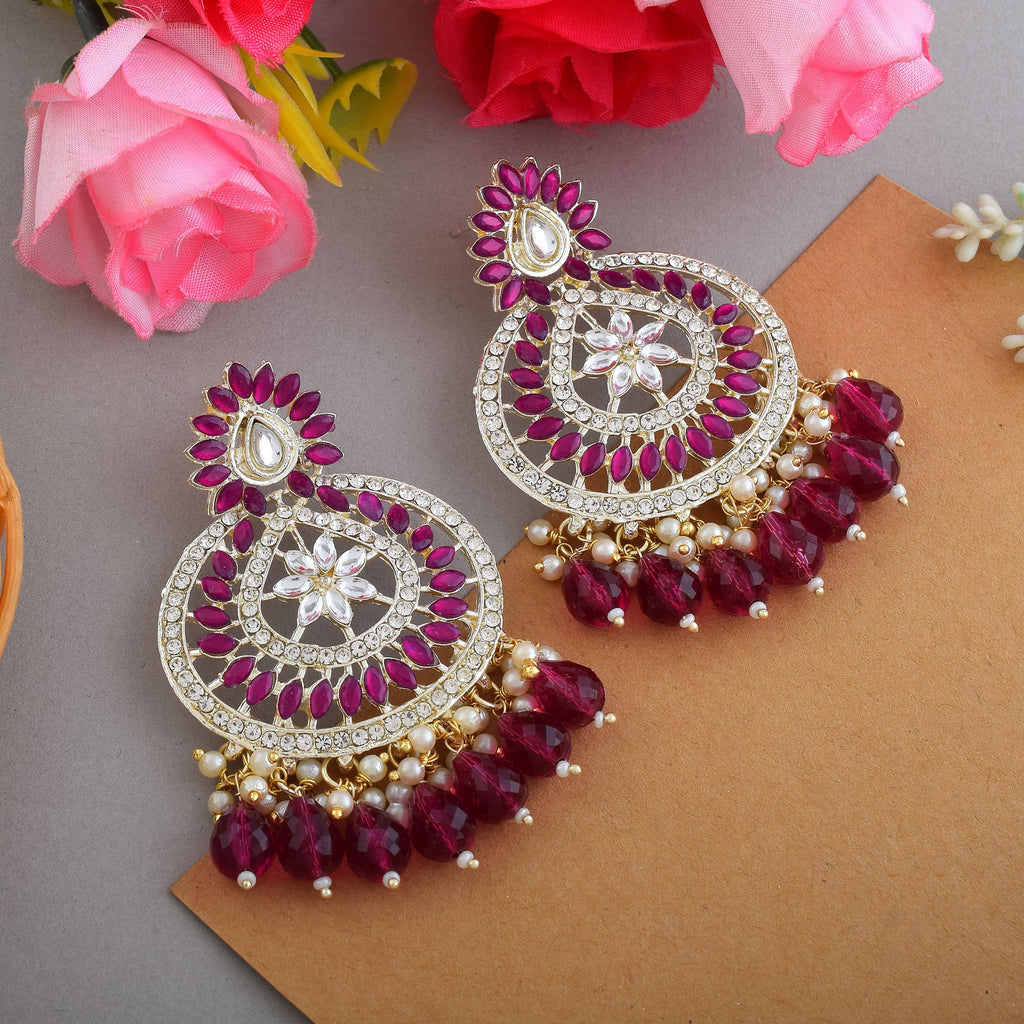 Purple Color Kundan Earrings - Purple