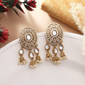White Color Kundan Earrings With Polished Stones For Wedding Occasions - White
