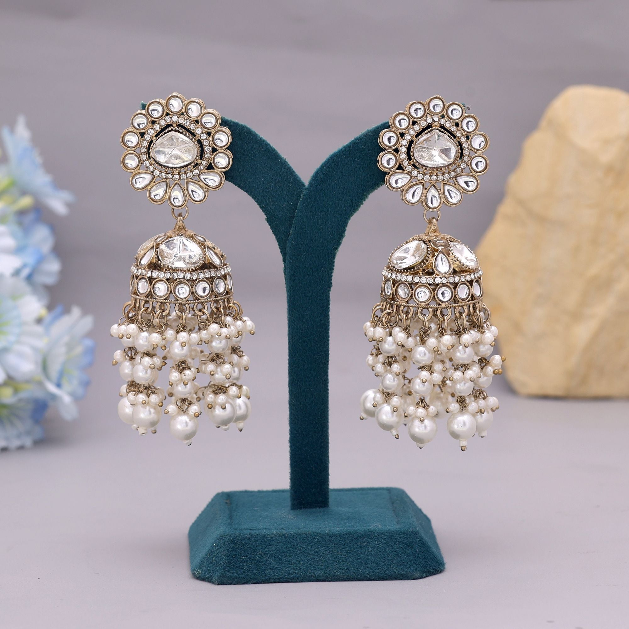 White Color Kundan Earrings Offering Classic Elegance For Ethnic Wear - White