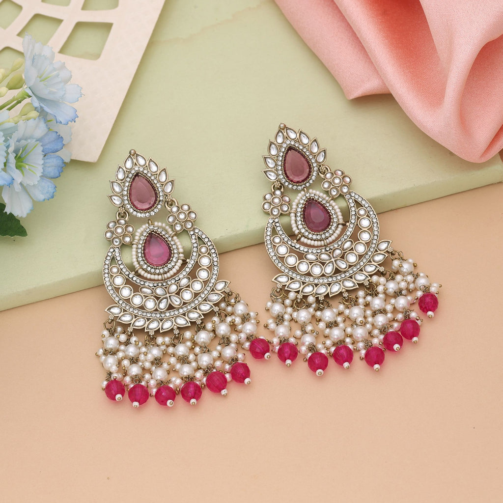 Rani Color Kundan Earrings Offering Royal Shine And Festive Beauty - Rani