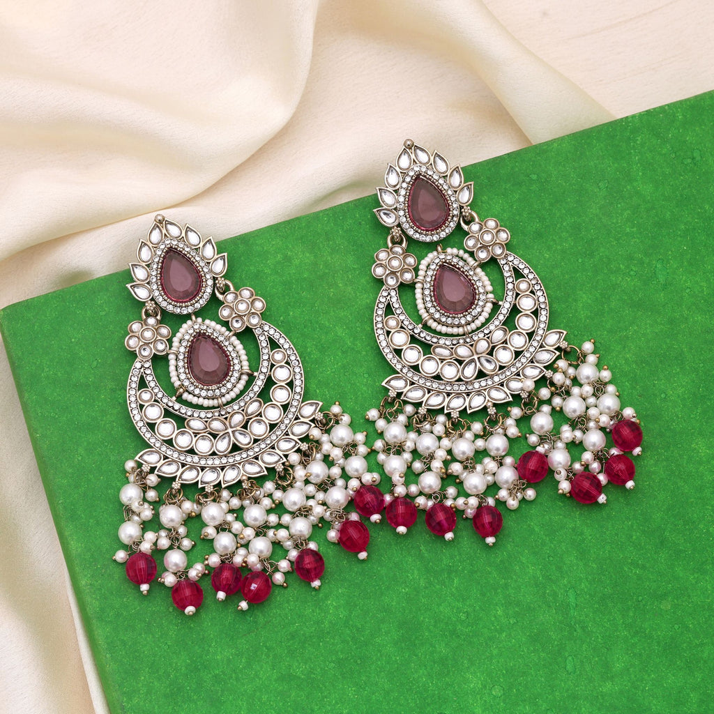 Rani Color Kundan Earrings Offering Royal Shine And Festive Beauty - Rani