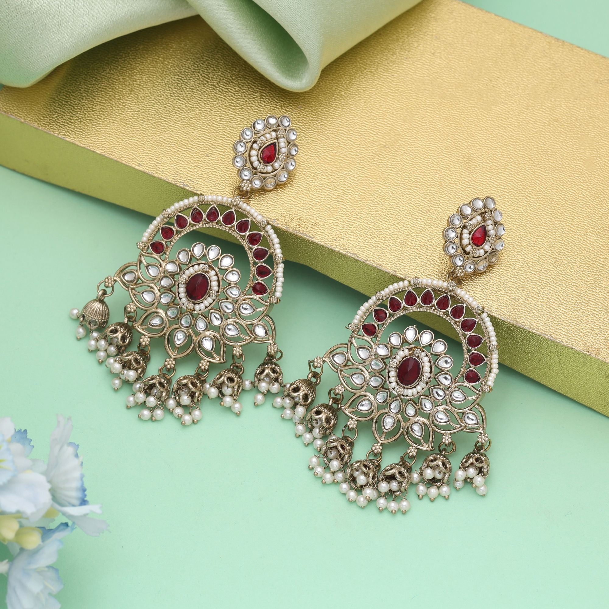 White Color Kundan Earrings Inspired By Classic Indian Jewellery - White