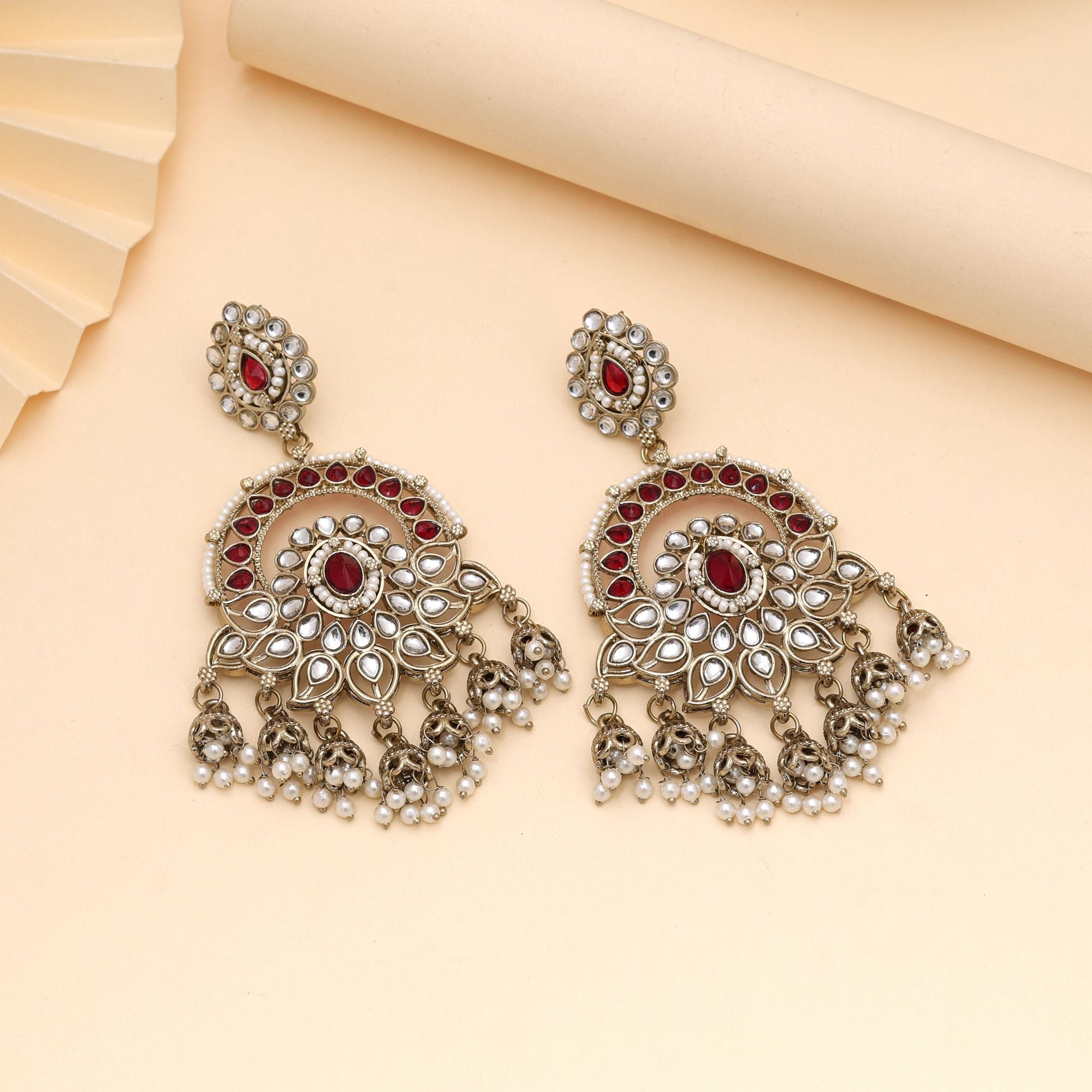 White Color Kundan Earrings Inspired By Classic Indian Jewellery - White