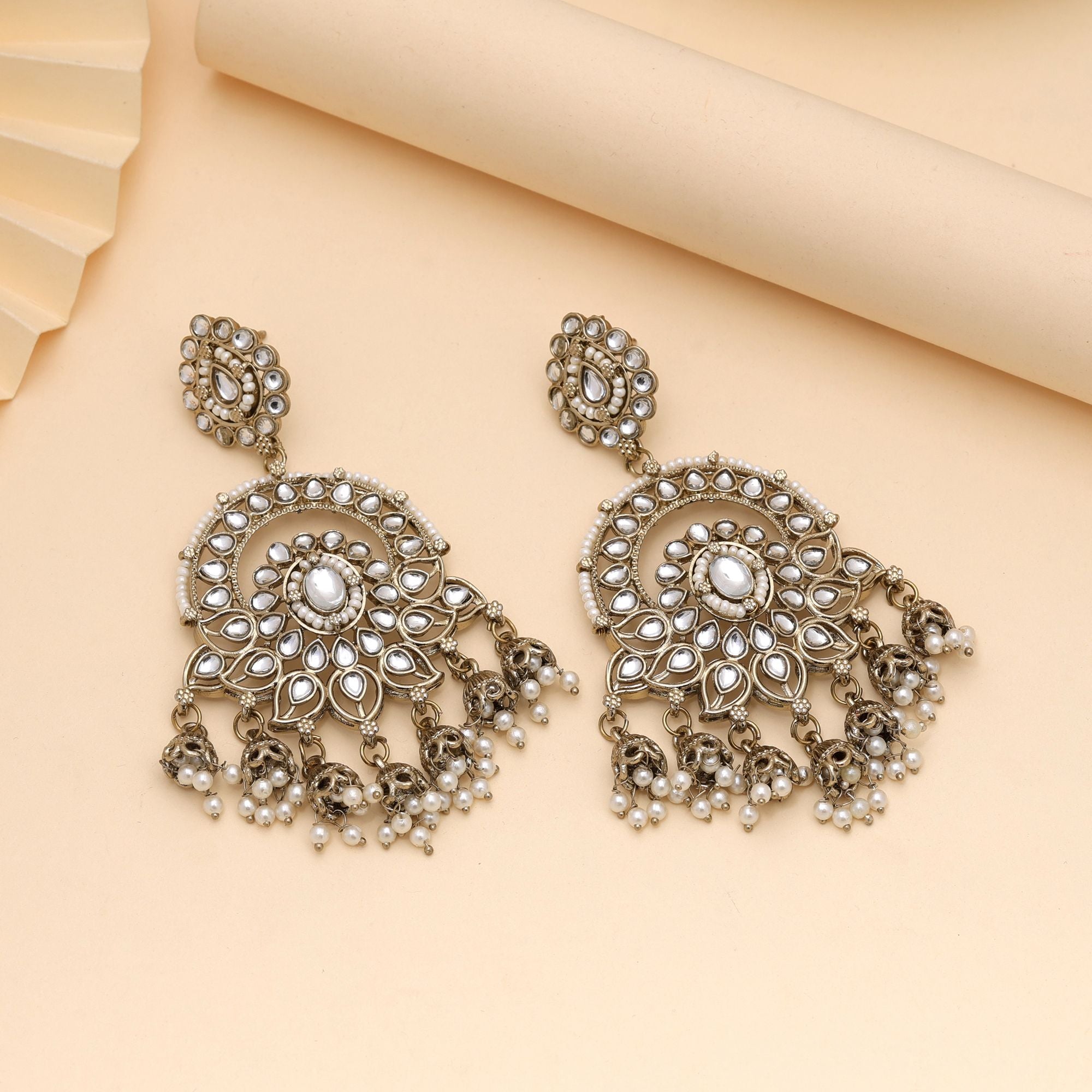 White Color Kundan Earrings Inspired By Classic Indian Jewellery - White