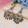 Green Color Kundan Earrings Featuring Traditional Kundan Earrings Tikka Set - Green
