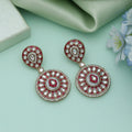 Red Color Meena Work Kundan Earrings Traditional Wedding Jewelry Statement Style - Red