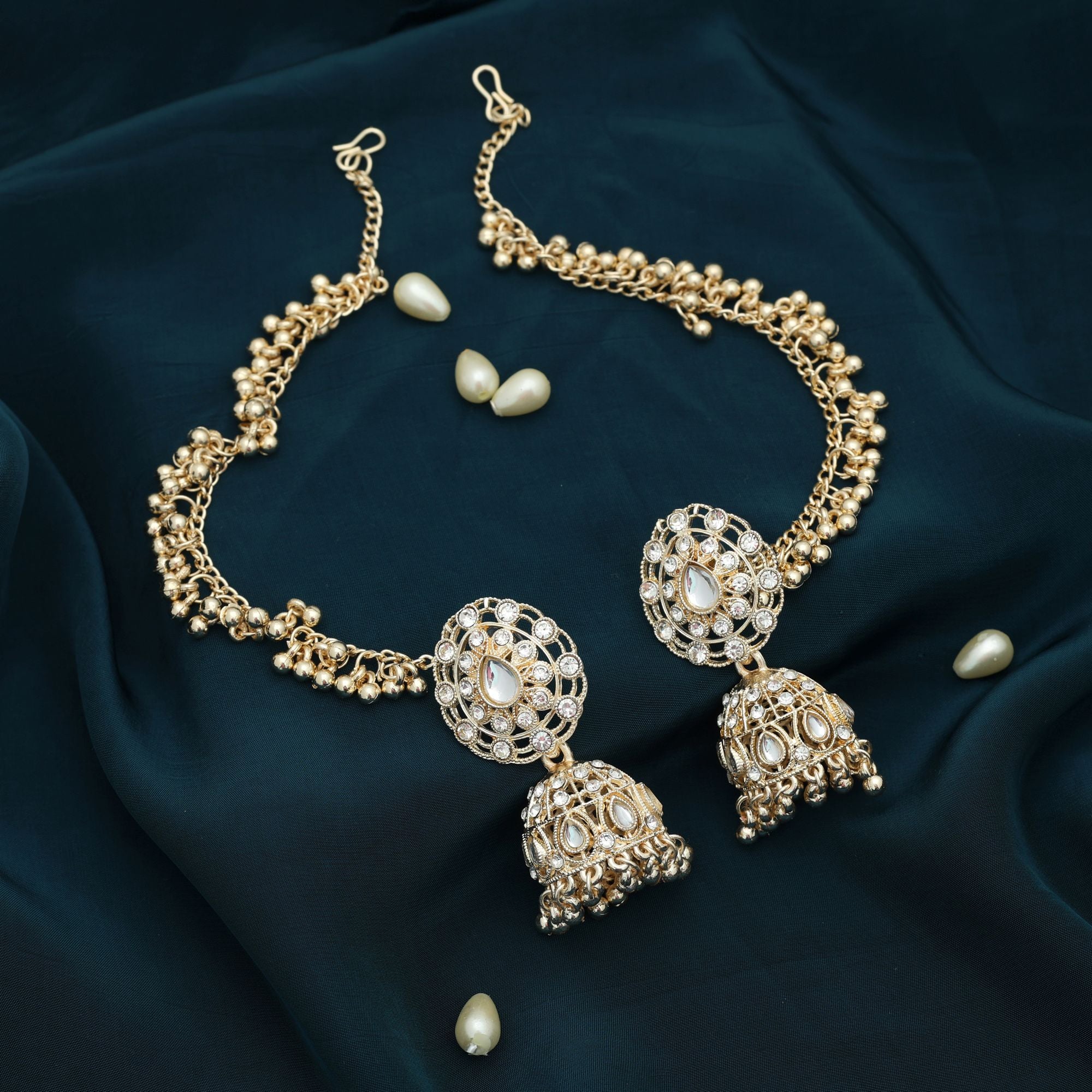 White Color Kundan Earrings Elegant Traditional Bridal Style Jewelry Design - White