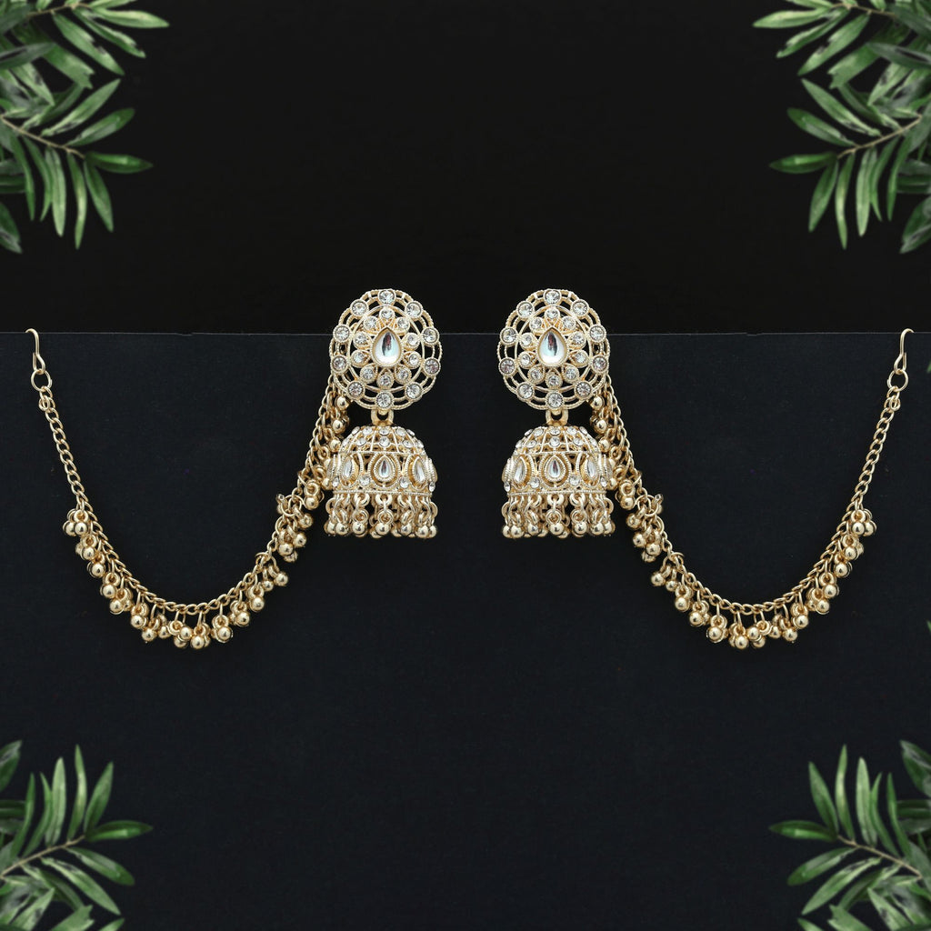 White Color Kundan Earrings Elegant Traditional Bridal Style Jewelry Design - White