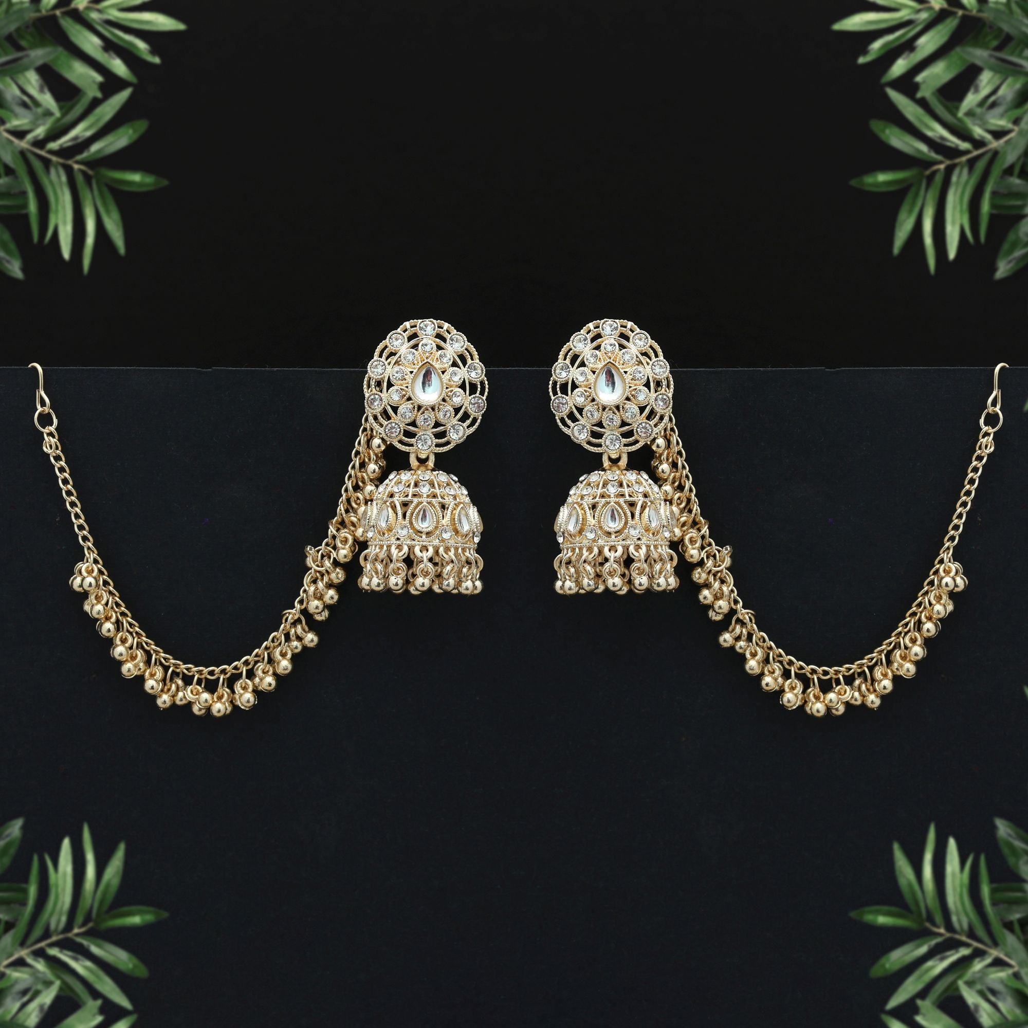 White Color Kundan Earrings Elegant Traditional Bridal Style Jewelry Design - White