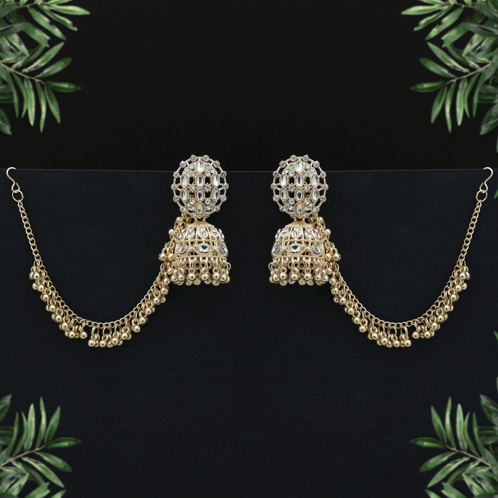 White Color Kundan Earrings Classic Ethnic Festive Jewelry Style - White