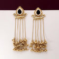 Black Color Gorgeous Antique Finish Long Kashmiri Earrings For Ethnic Attire - Black