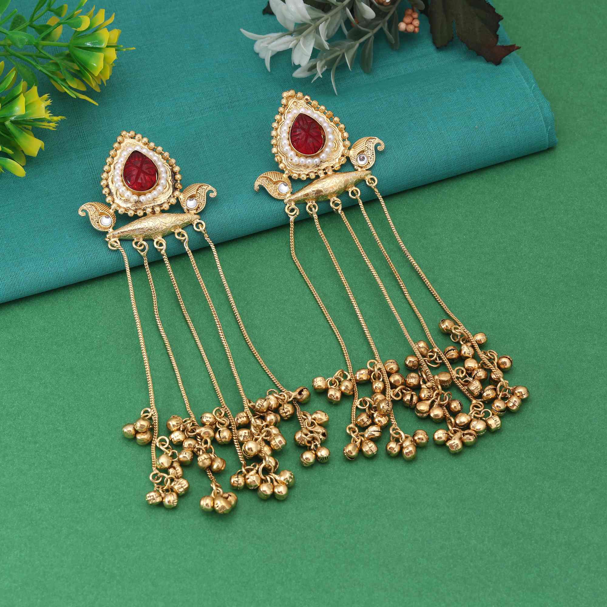 Maroon Color Elegant Traditional Long Kashmiri Earrings For Festive And Party Wear - Maroon