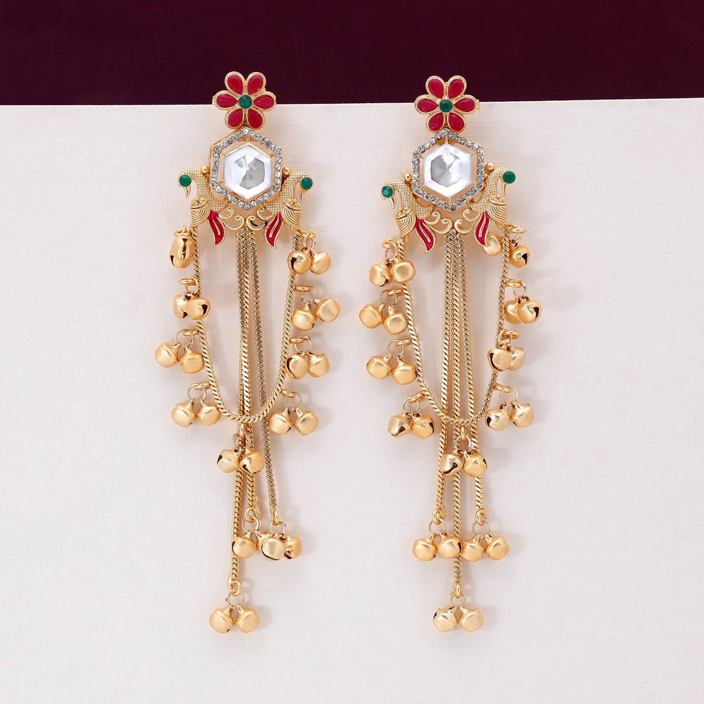 Rani & Green Color Gorgeous Heavy Work Long Kashmiri Earrings For Special Events - Rani & Green