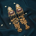 Maroon Color Long Kasmiri Earrings Bold Traditional Statement Jewelry - Maroon