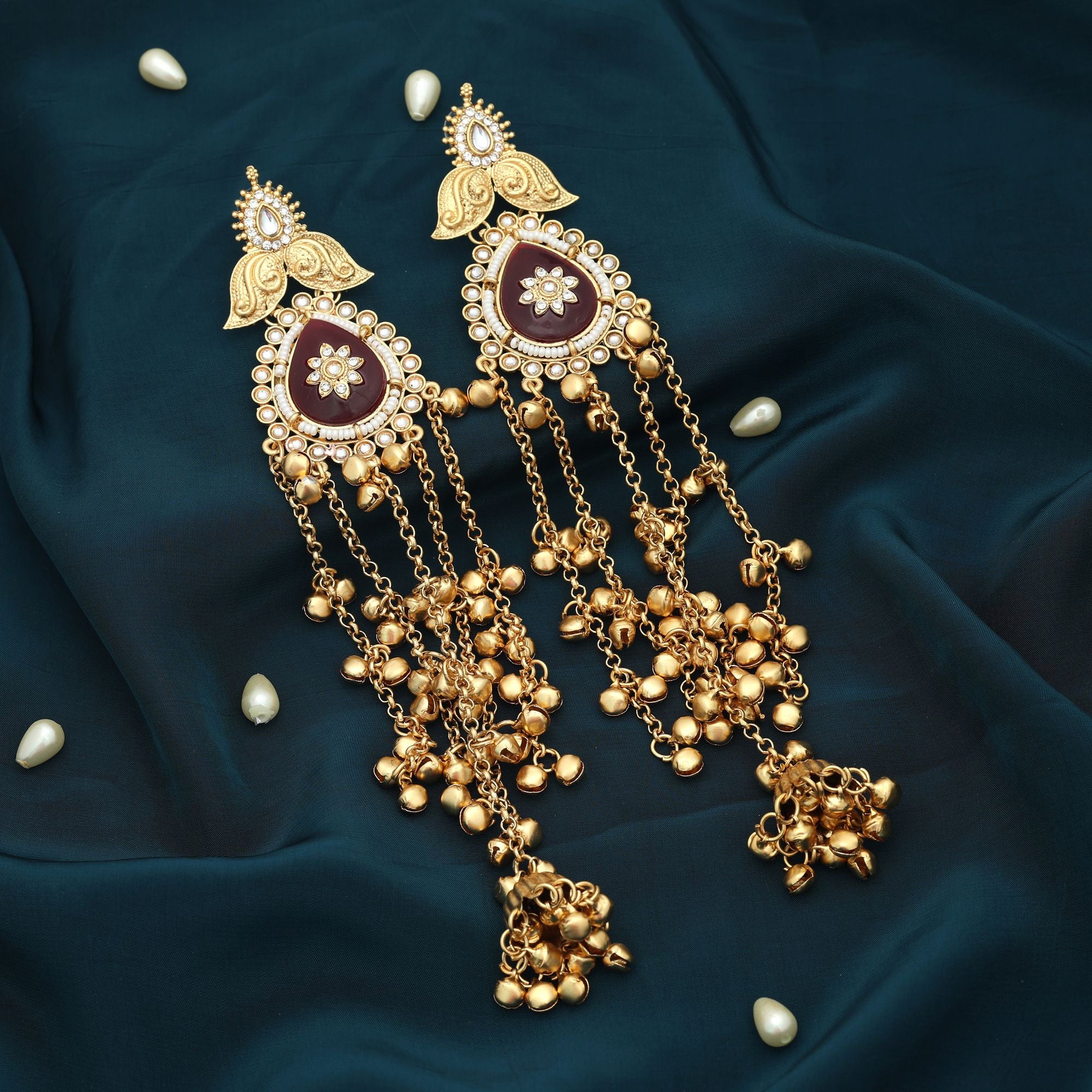 Maroon Color Long Kasmiri Earrings Classic Ethnic Jewelry Design - Maroon