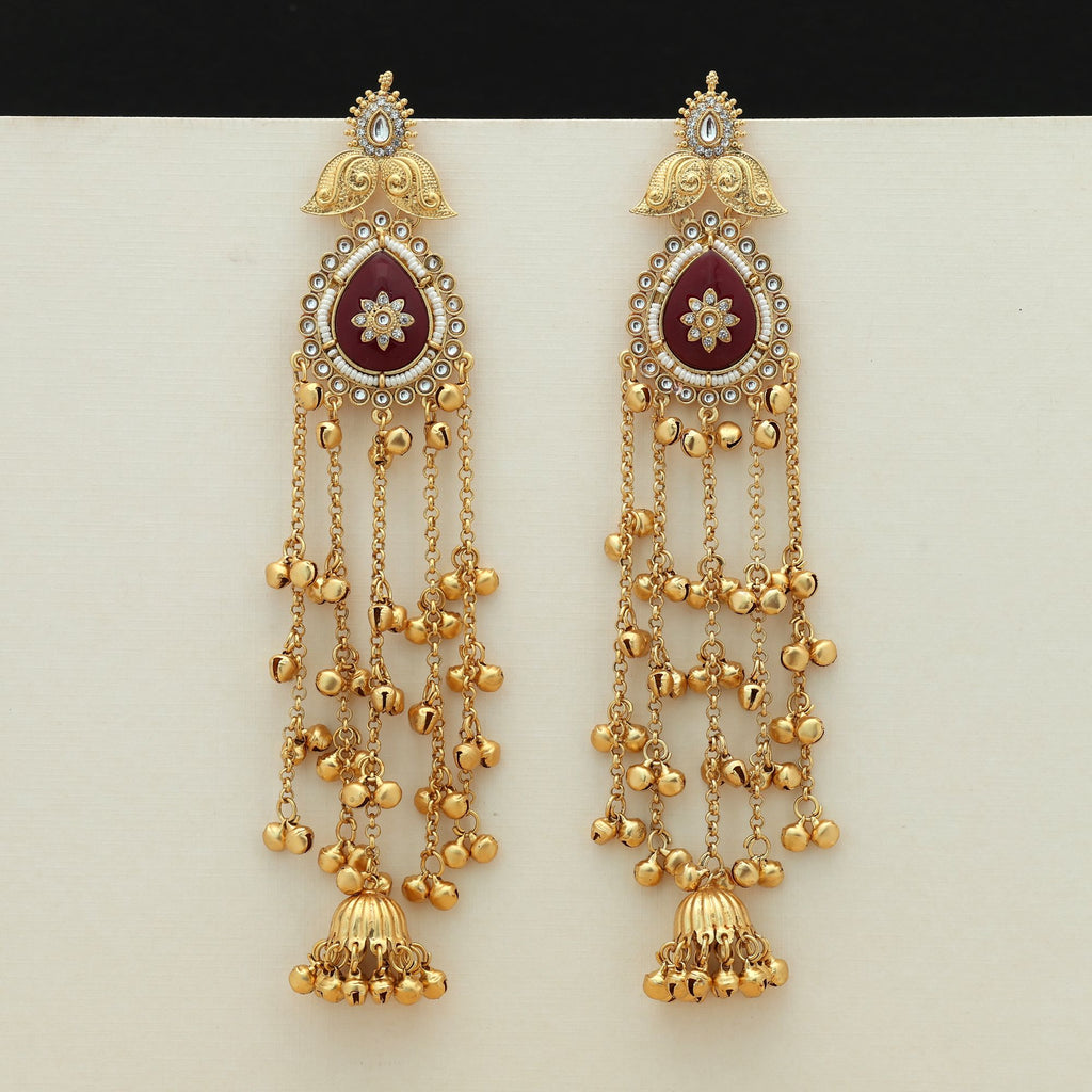 Maroon Color Long Kasmiri Earrings Classic Ethnic Jewelry Design - Maroon