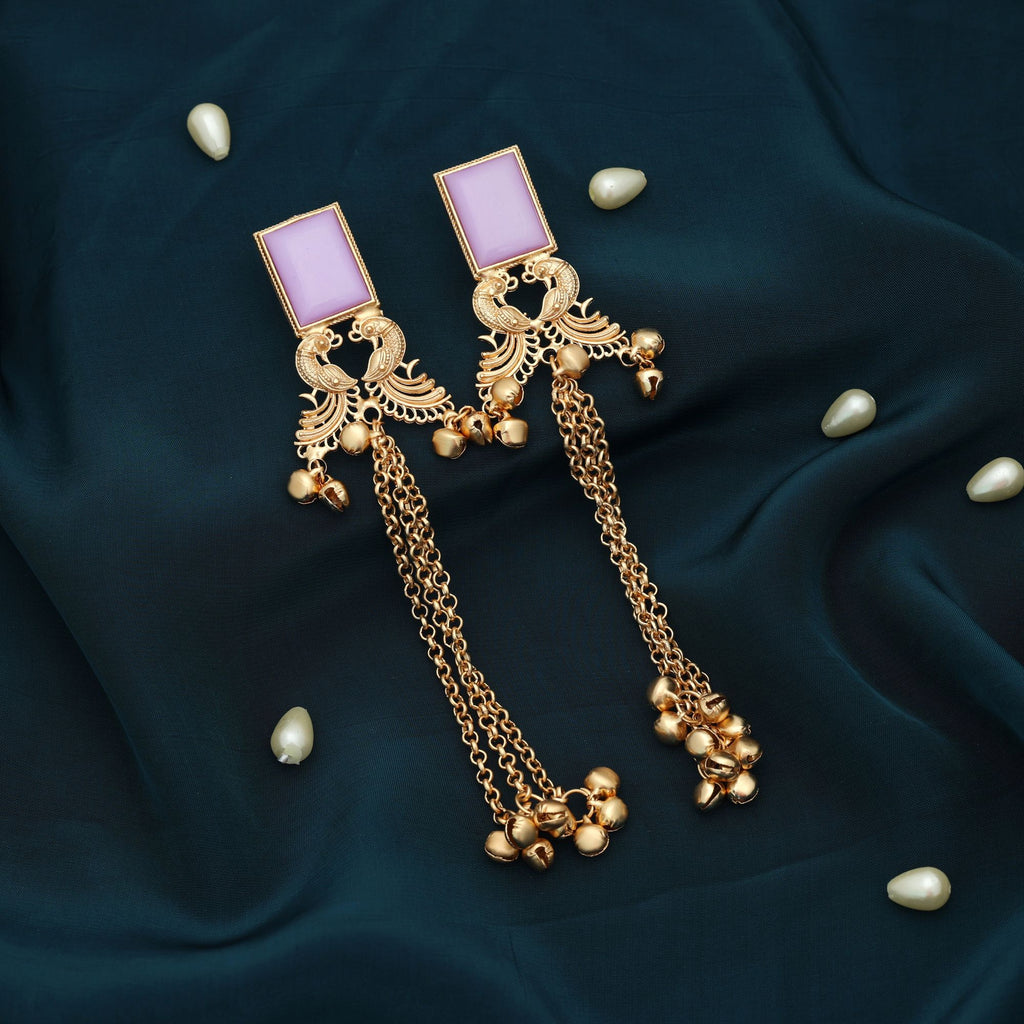 Light Purple Color Long Kasmiri Earrings Elegant Modern Ethnic Jewelry - Light Purple