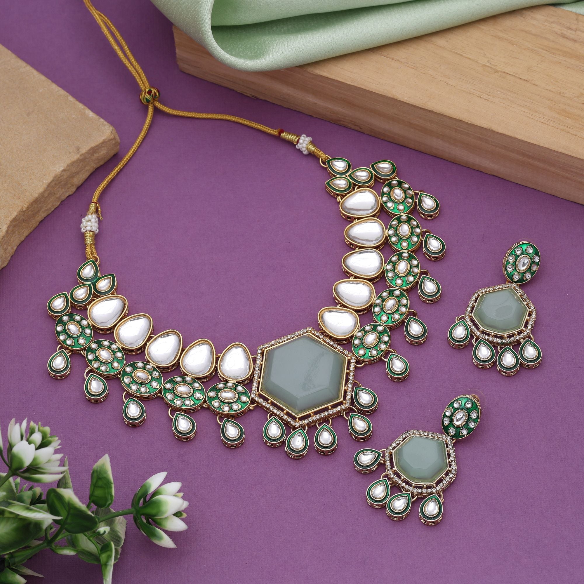 Pista Green Color Kundan Necklace Set Styled As Necklace Fashion Jewelry - Pista Green