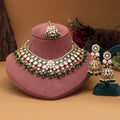 Beautiful Green Color Meena Work Kundan Necklace Set Crafted With Premium Detailing For Bridal Jewelry - Green