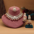 Elegant Maroon Color Meena Work Kundan Necklace Set Designed For Weddings And Traditional Celebrations - Maroon